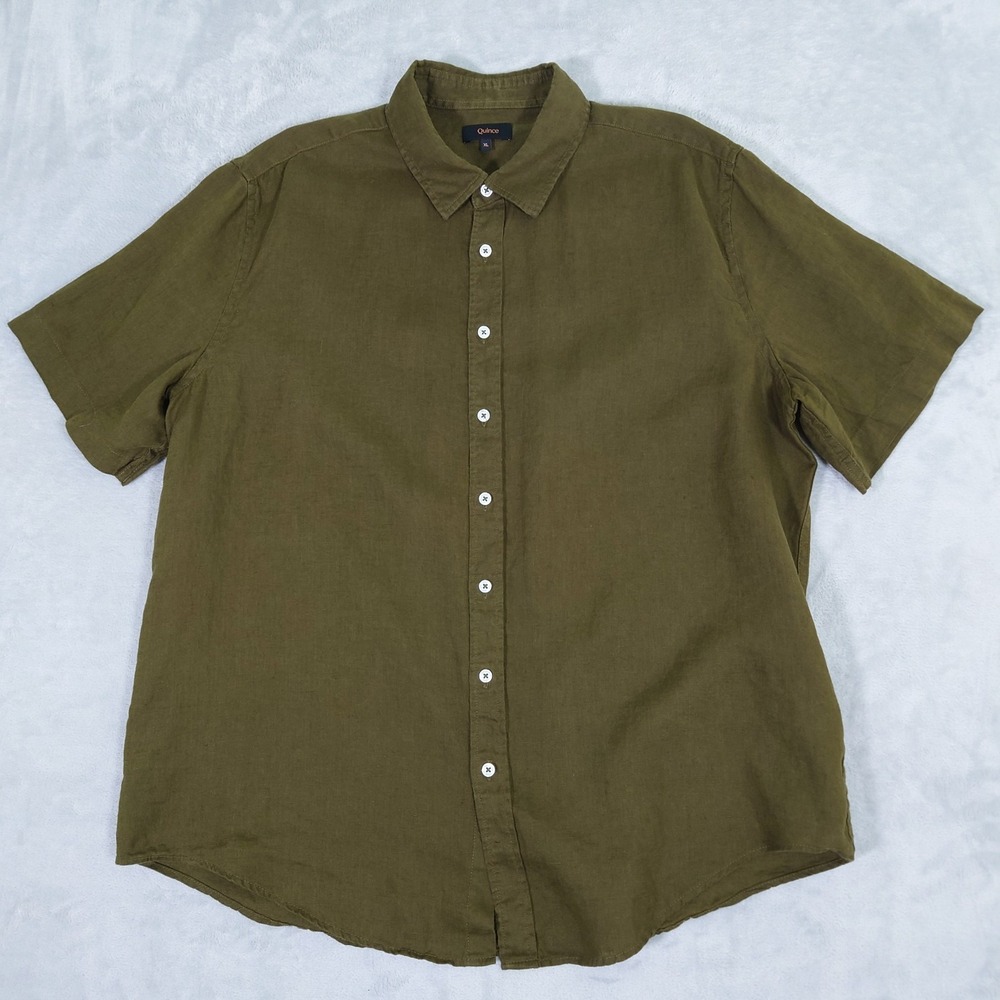 Quince 100% European Linen Shirt XL Relaxed Short Sleeve Martini Olive Green